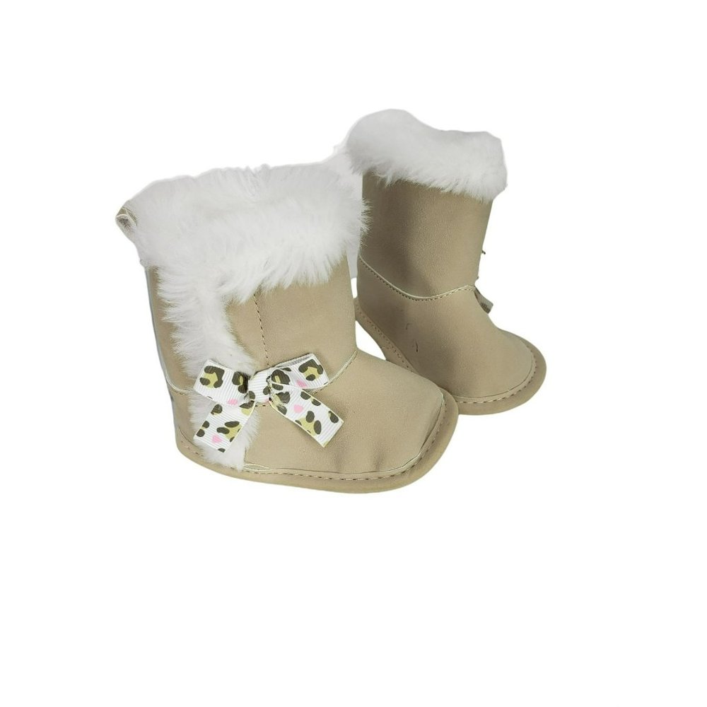 Carters 0-3 MTH TAN fur‎ lined cheetah bow Boots